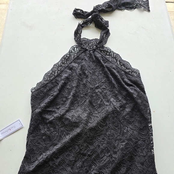 Premier Amour Maxi Lace Dress Womens 16 Black Halter Neck Slit Mesh Goth… - Picture 4 of 16